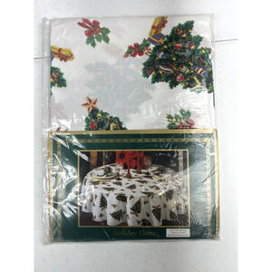 Holiday Time Oblong‎ Christmas tree table Cloth 52"x72" Vintage Multicolor